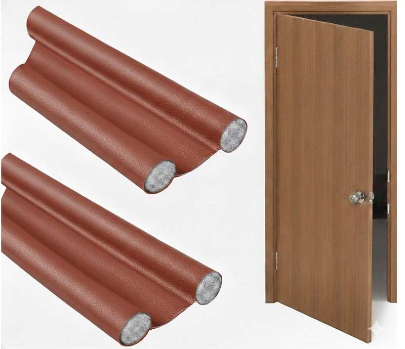 حاجز تحت الباب للحماية من الغبار والحشرات والهواء البارد والضوضاء، مانع تسرب أسفل الباب قابل للإزالة بدون حفر أو براغي، تصميم مزدوج مرن باللون البني مناسب لجميع الأبواب - Image 1